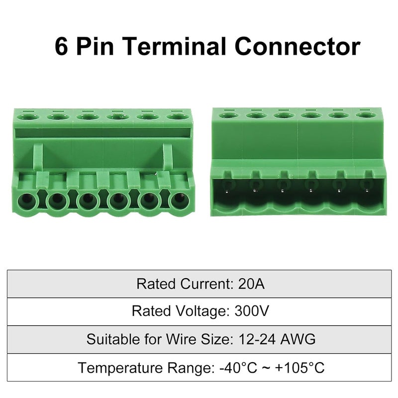 Meimom 5PCS 6 Pin 5.08mm Pitch Pluggable PCB Angle Screw Terminal Block Plug Connector Socket Panel Mount DIY with 5Pcs 6Pin Phoenix Plug - Image 3